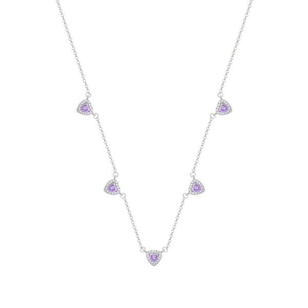 Conjunto Prateado de Coração Lilás Cravejado de Zircônia - Imagem 4