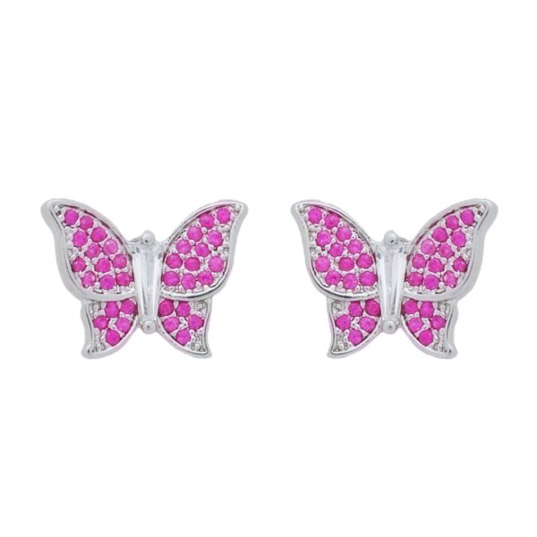 Conjunto Prateado de Borboletas Cravejado de Zircônia Rosa - Imagem 3