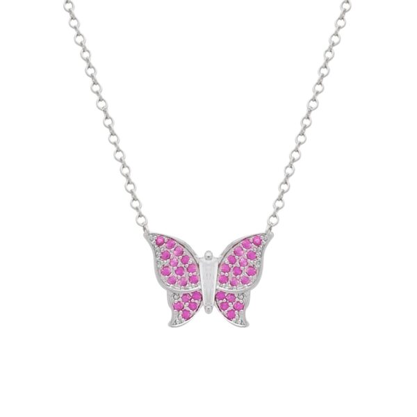 Conjunto Prateado de Borboletas Cravejado de Zircônia Rosa - Imagem 4