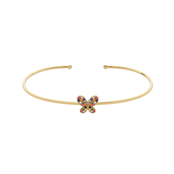 Bracelete Dourado com Borboleta Cravejada de Zircônia Colorida